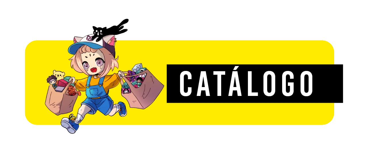 header CATALOGO Haruno con bolsas corriendo y la palabra Catálogo
