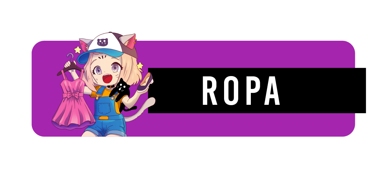 Haruno sosteniendo un vestido en sus manos y al lado la palabra Ropa